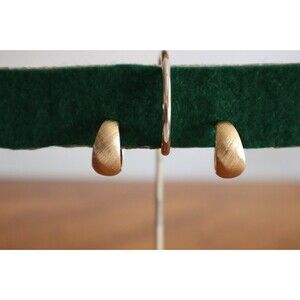 Vintage Monet Textured Gold Tone Hoop Clip Earrings Signed Classic Elegant